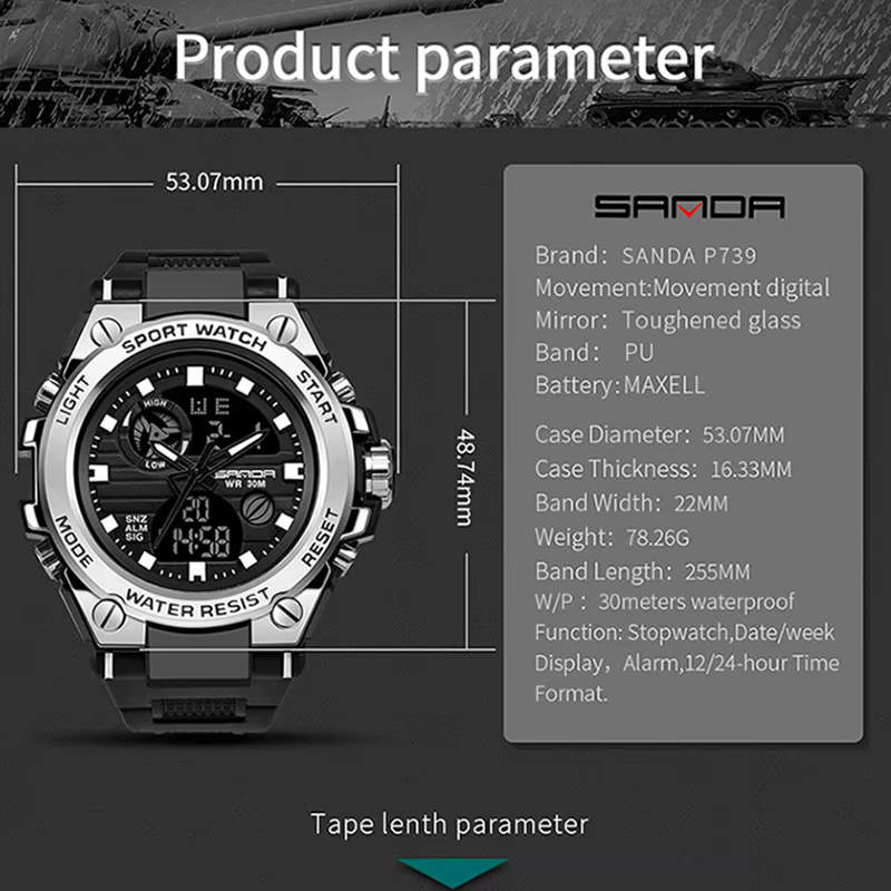 SANDA montre de Sport militaire montres pour hommes armée étanche