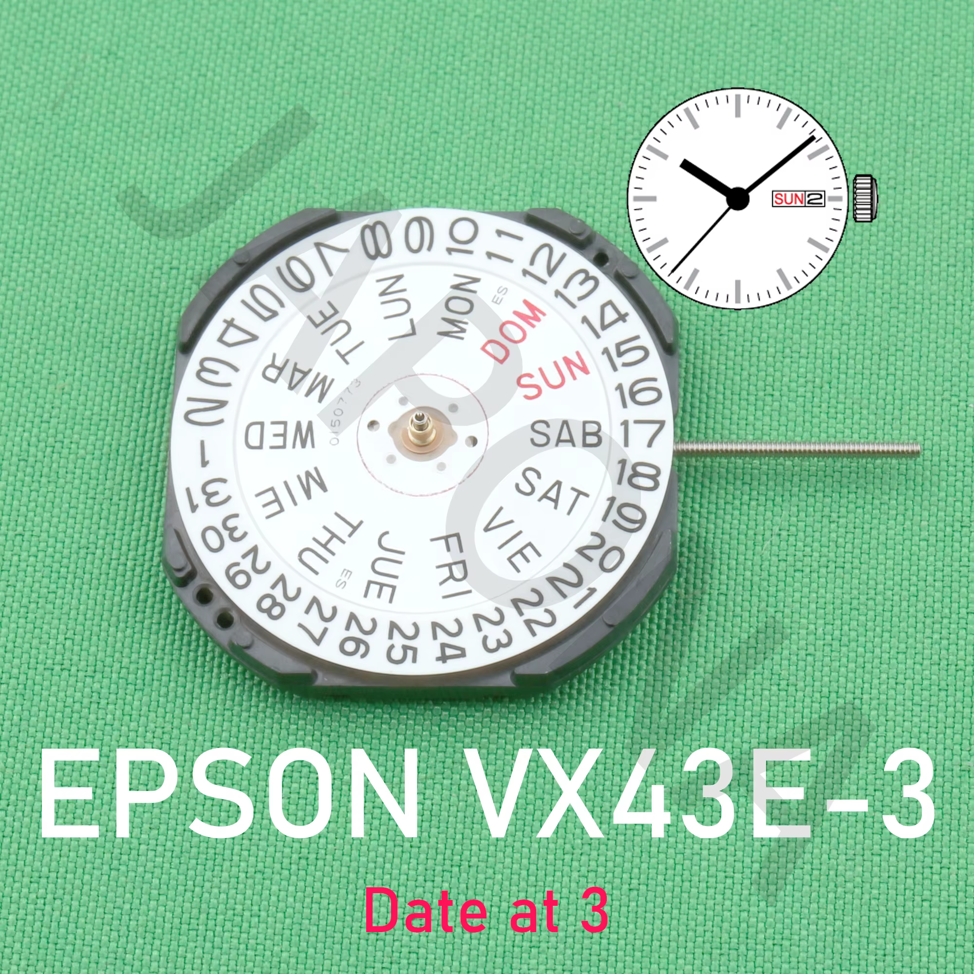 Mouvement vx43 mouvement epson VX43E mouvement de montre japonais VX43E-3 avec affichage jour-date mouvement japonais Espagne et Anglais