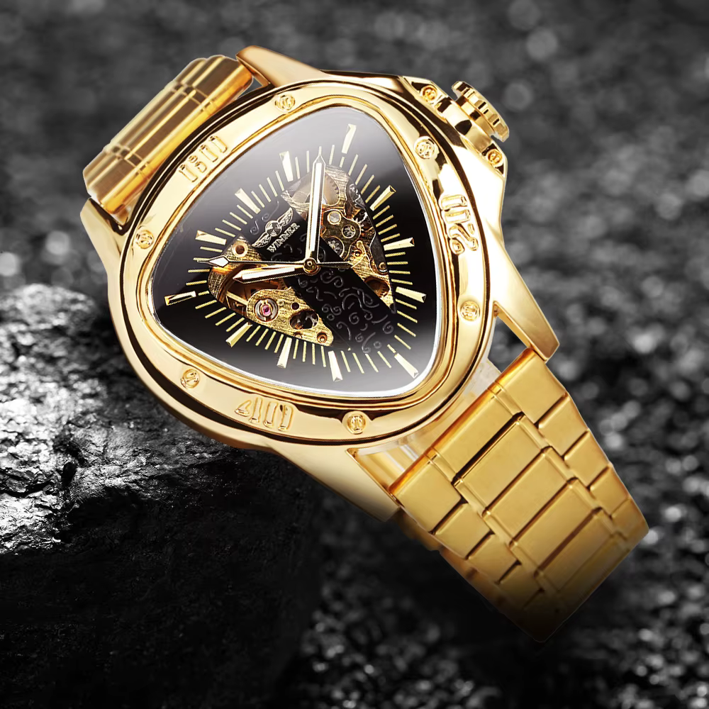 Winner – montre officielle Triangle squelette doré pour homme