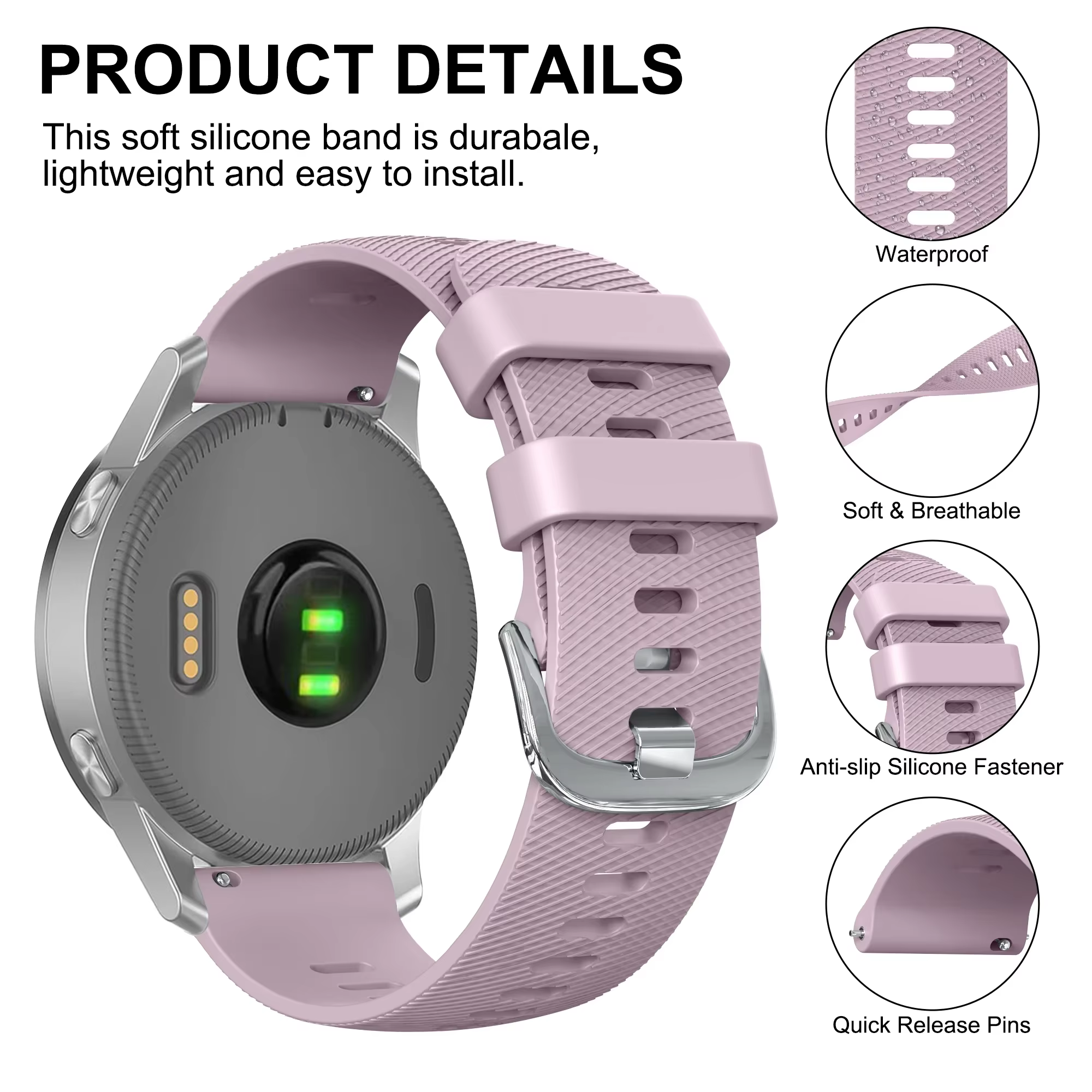 Bracelet 18/20/22mm pour Garmin Vivoactive 4 5 3 s/Venu 3 2s Sq 2 Plus/Forerunner 265 255S 645 245