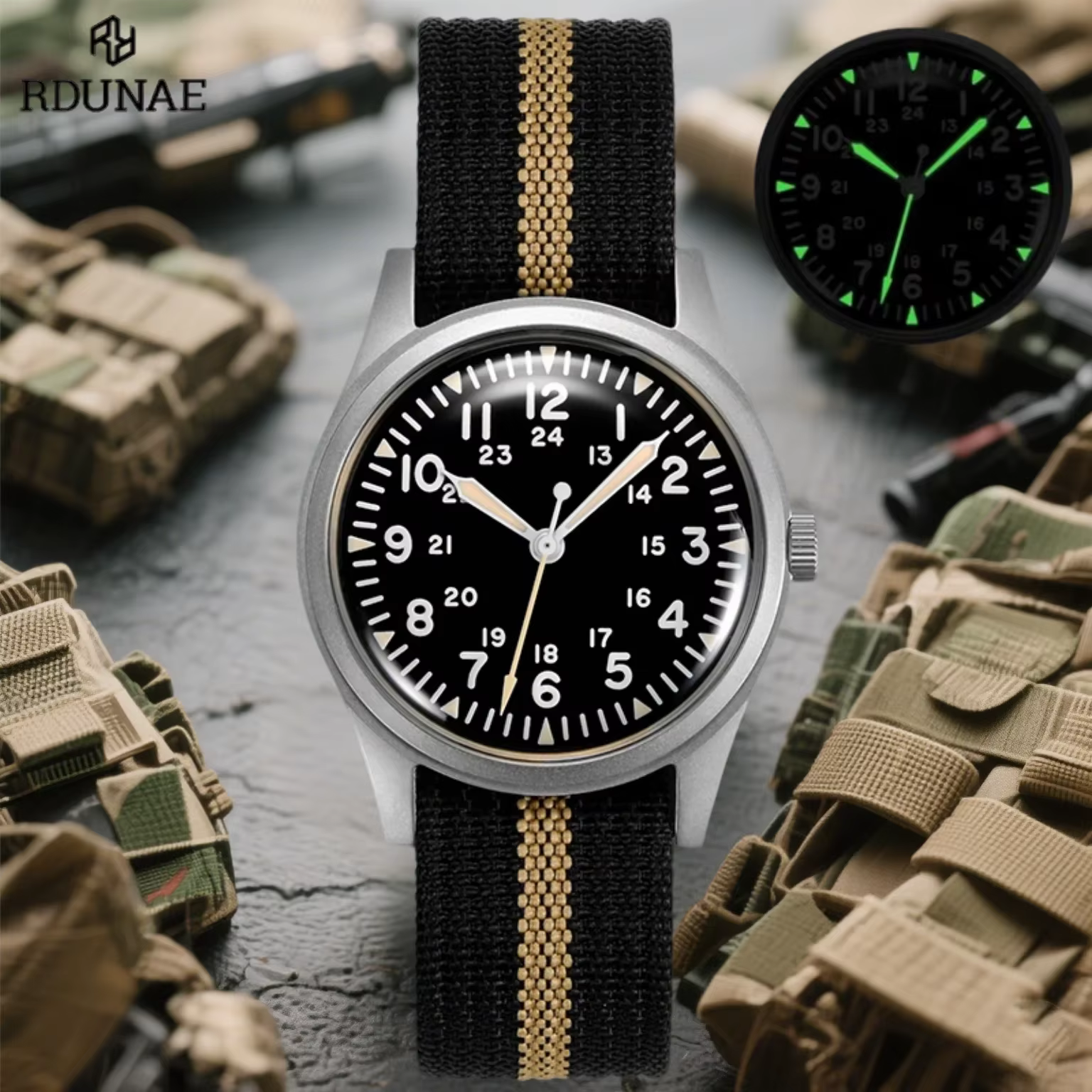 RDUNAE 2025 nouvelle montre à Quartz pour hommes MIYOTA Super 2035 RA03 34.5mm militaire étanche lumineux en acier inoxydable Reloj Hombre