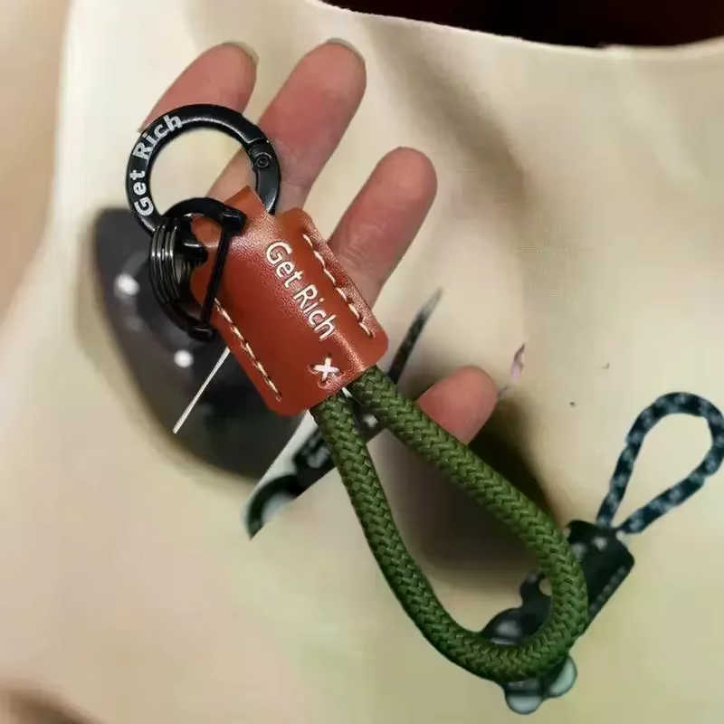Sturdy Leather Key Ring with Wrist Rope; Black Buckle Car Accessory for Anti-lost, Includes Screwdriver