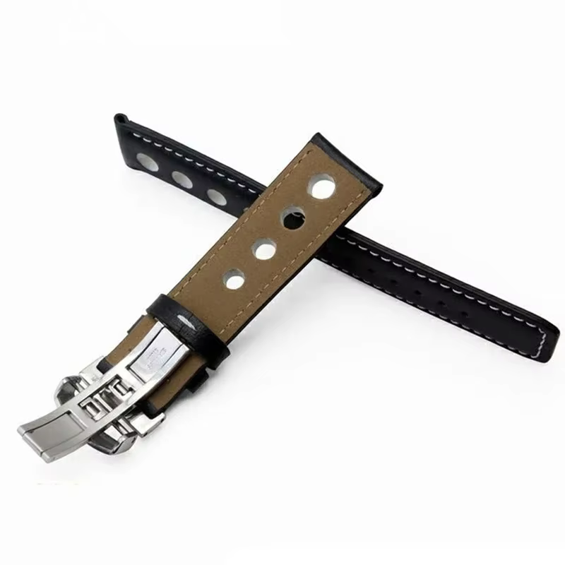 Pour 1853 Tissot T91 Racing Sports Series PRS516 T044 Bracelet en cuir véritable avec boucle papillon