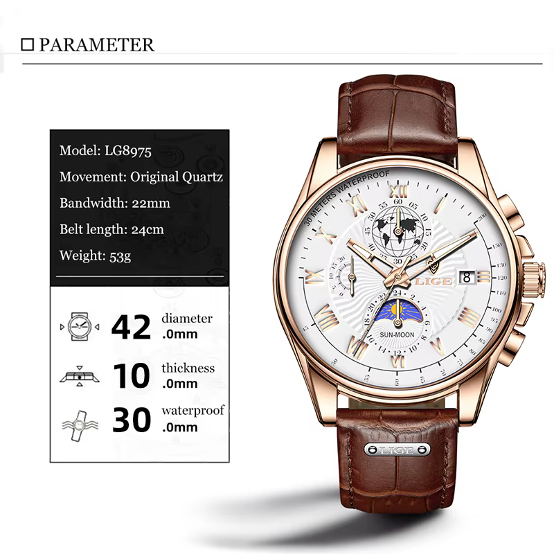 Montre de luxe en cuir pour homme