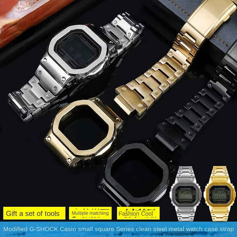 Localité noir Pour mol G-SHOCK DW5600 GW-B5600 GWM5610 Acier inoxydable métal Lunette boîtier + bracelet