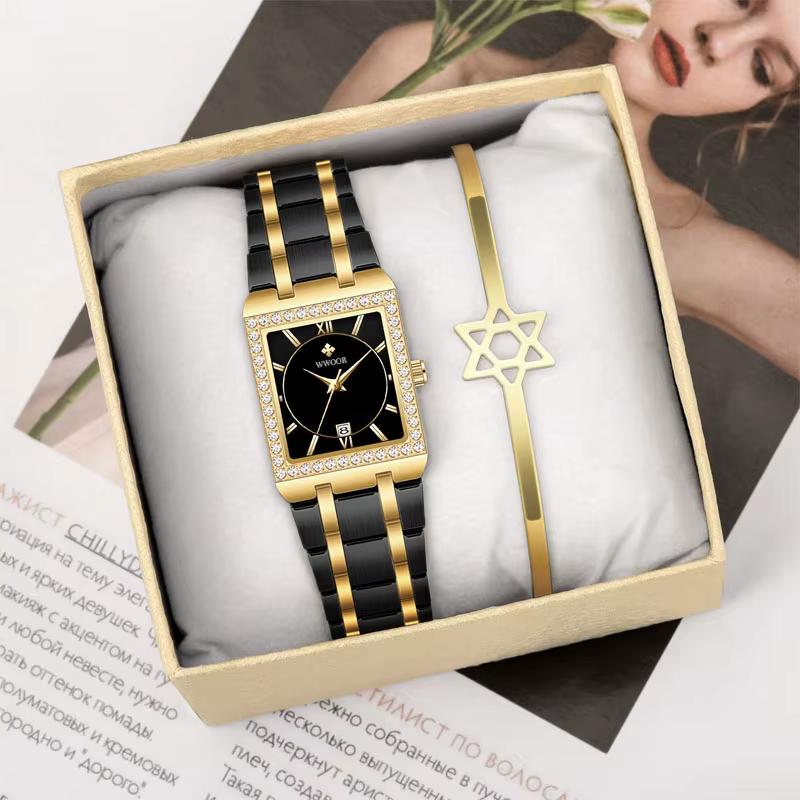 WWOOR Reloj nouvelle mode dames diamant montre haut de gamme de luxe carré montre-bracelet Simple femmes robe petite