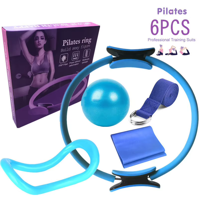Kit de Démarrage de Yoga, Ensemble de 6 Pièces, Cercle Pilates, Anneau de Yoga, Ceinture en Latex, Serviette avec Bande artificiel astique de 25cm