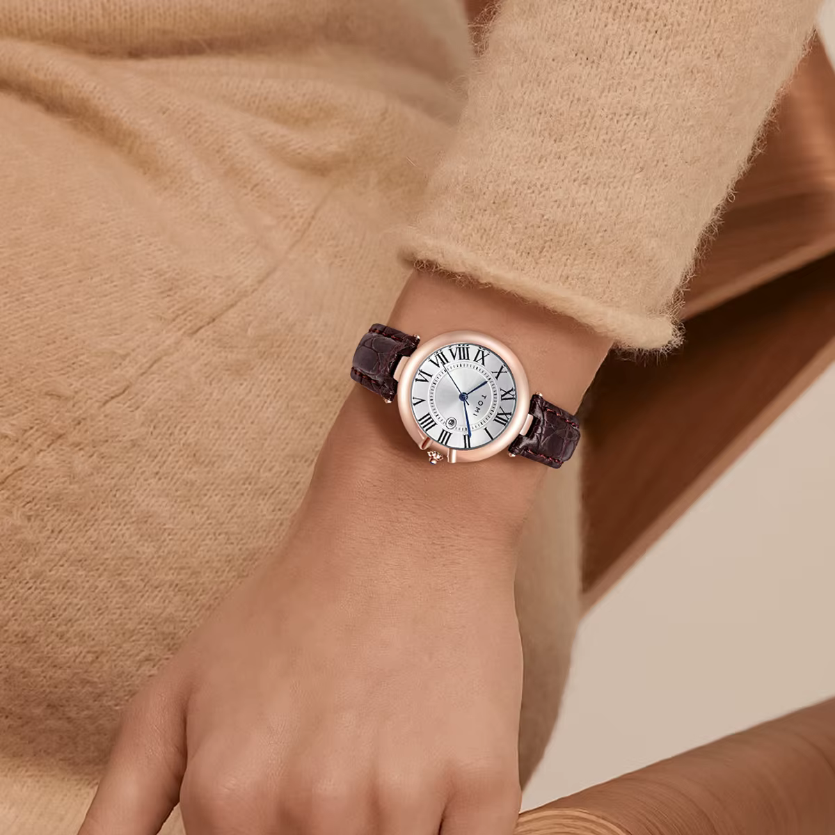 TOMI Simple mode montre pour femme élégant femmes Style luxe rond petit cadran calendrier ceinture