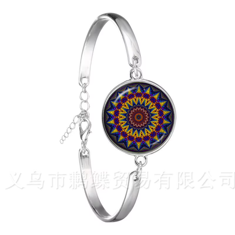 Bracelet Mandala fleur de vie pour femmes, bijoux Cabochon, à motif élégant et complexe, chaîne ronde en verre de 18mm, tendance