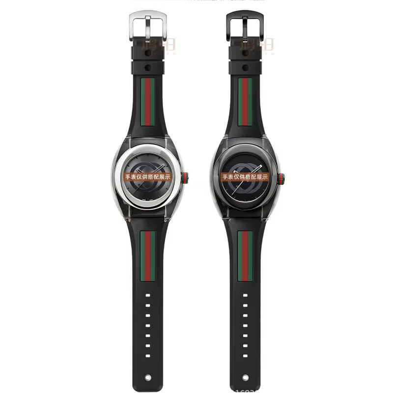 Pour Gucci YA137/YA137107A Bracelet de montre en caoutchouc dédié Port saillant étanche homme noir