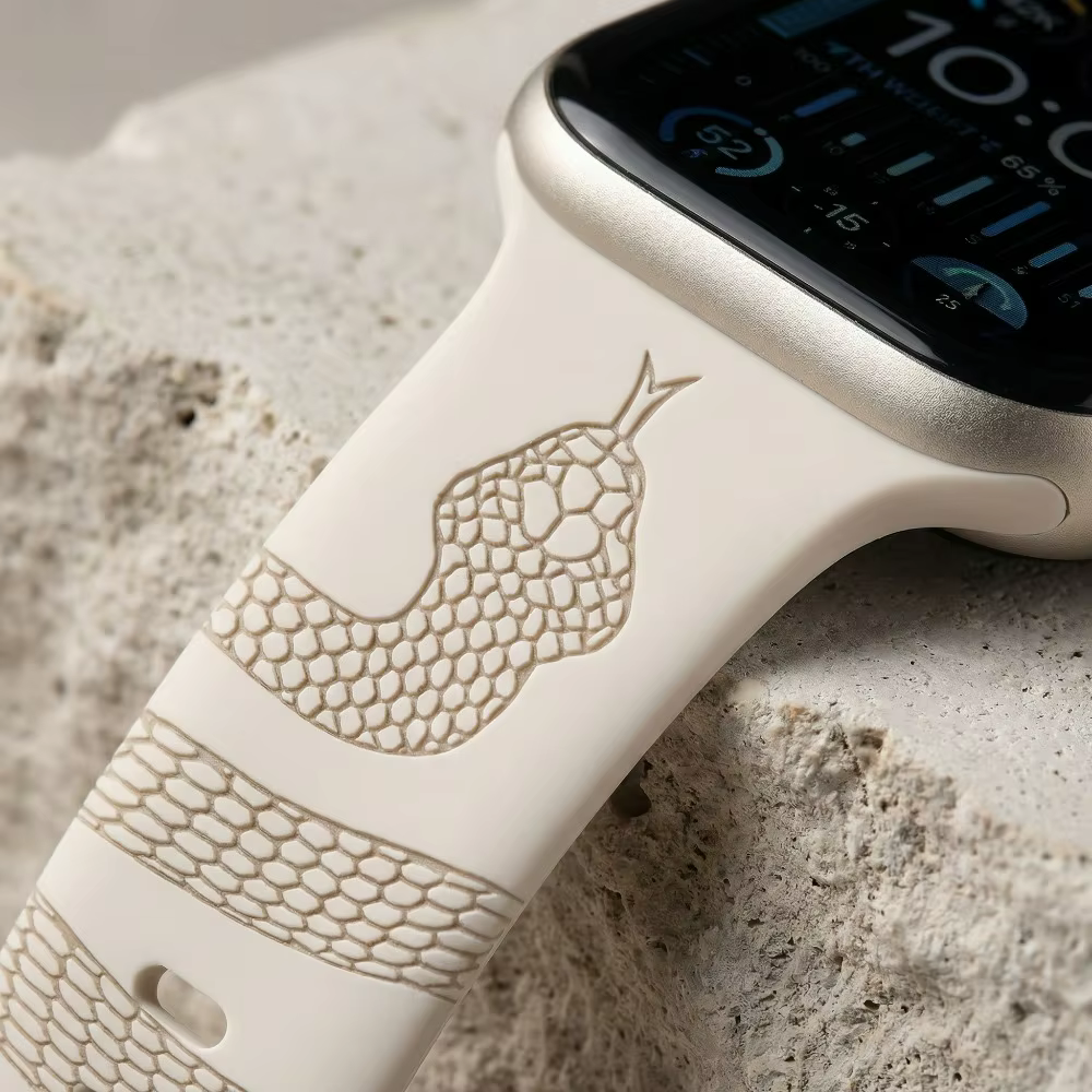 Nouveau bracelet en silicone gravé motif serpent pour Apple Watch 44mm 42 46 38 49 40 41 45mm