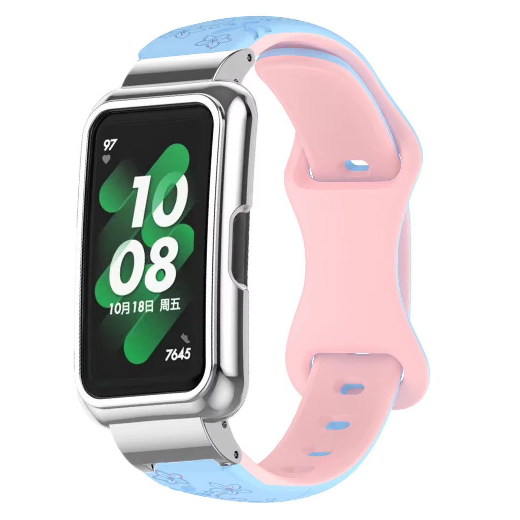 Ensemble 2 en 1 boîtier métallique et bracelet en Silicone gaufré bicolore pour Huawei Watch Band6/7/8/9/10