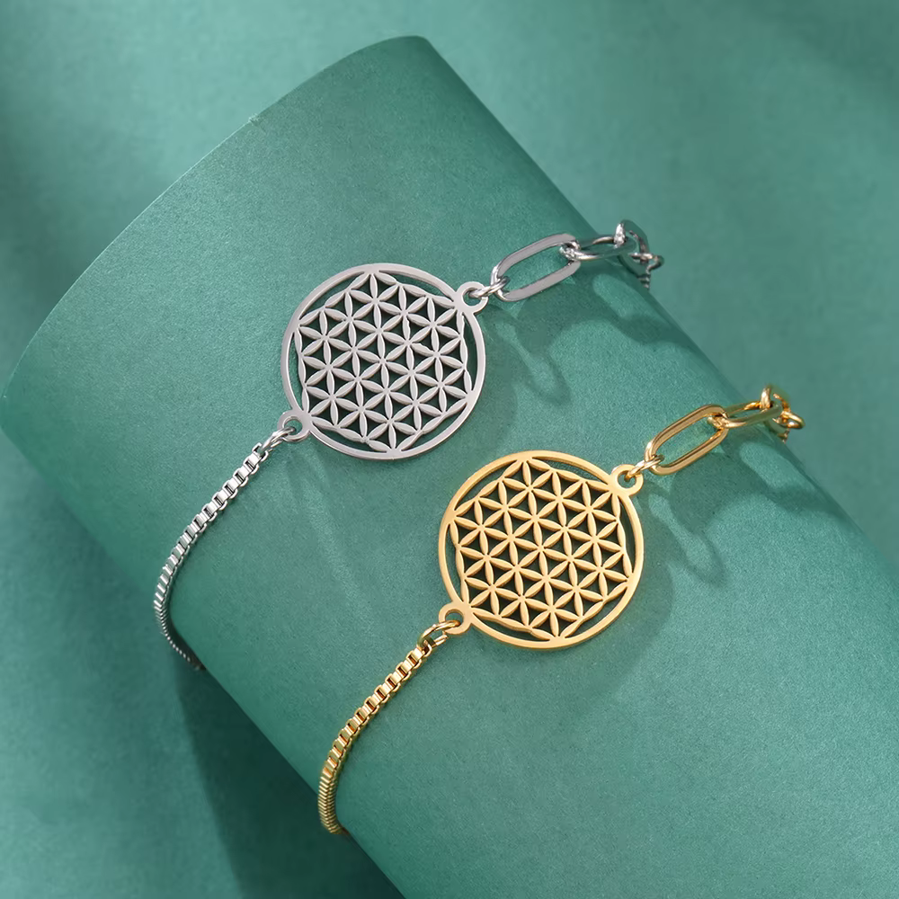 Dawapara fleur de vie femmes Bracelet Mandala géométrie sacrée Yoga méditation amulette bijoux en acier inoxydable