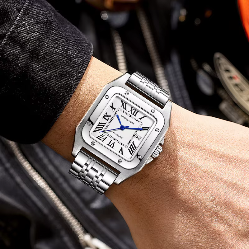 Montre mécanique automatique carrée de luxe haut de gamme pour hommes