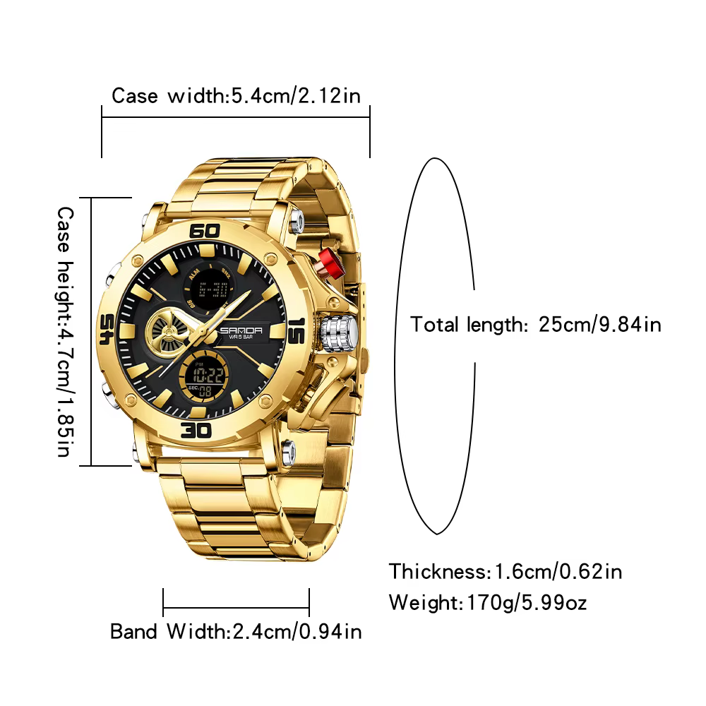 SANDA Original Sport montre-bracelet pour hommes Quartz double affichage montre numérique homme étanche montres militaires Relogio Masculino