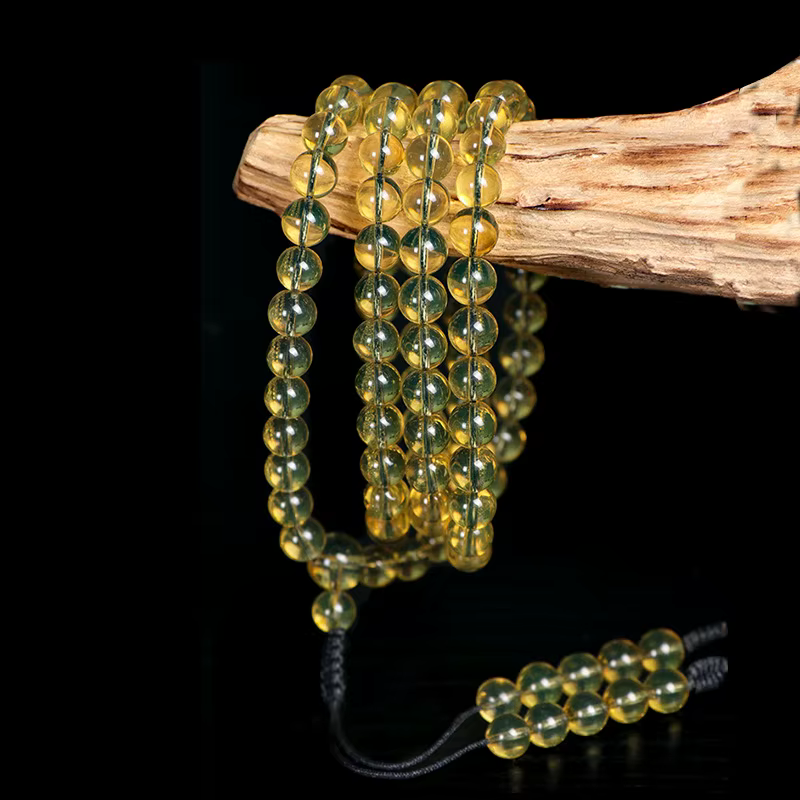 Bracelet Mexicain en Ambre Bleu d'Eau Purifiée, 108 Perles de Bouddha Rondes en Ambre, Chapelet pour Homme et Femme