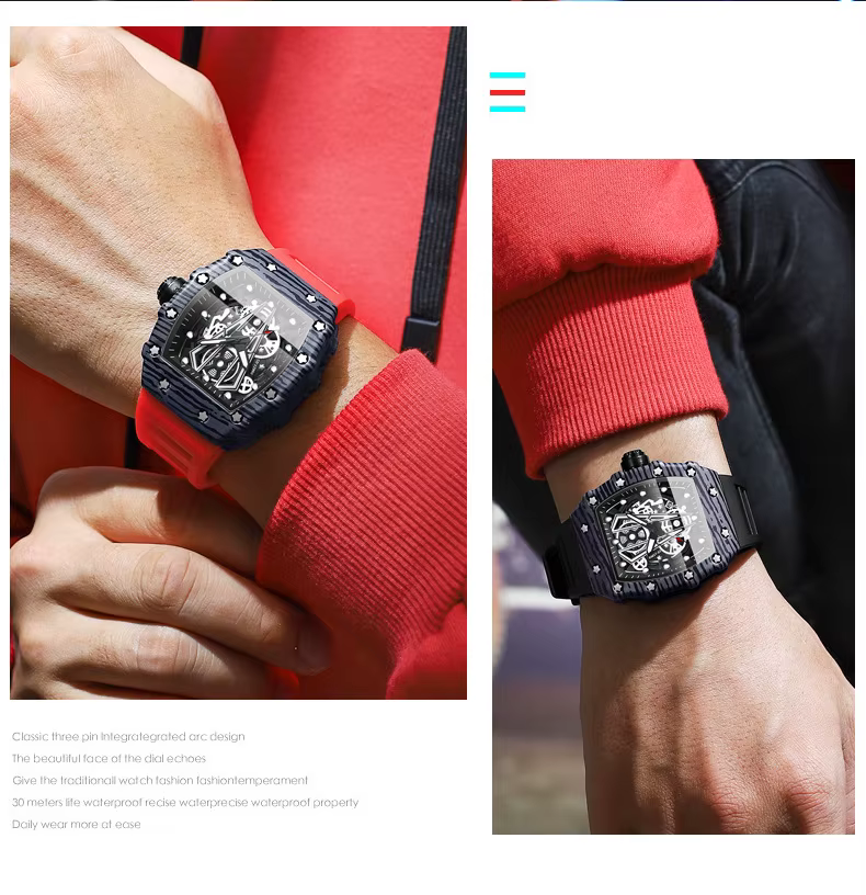 Montre-bracelet à quartz en silicone pour homme