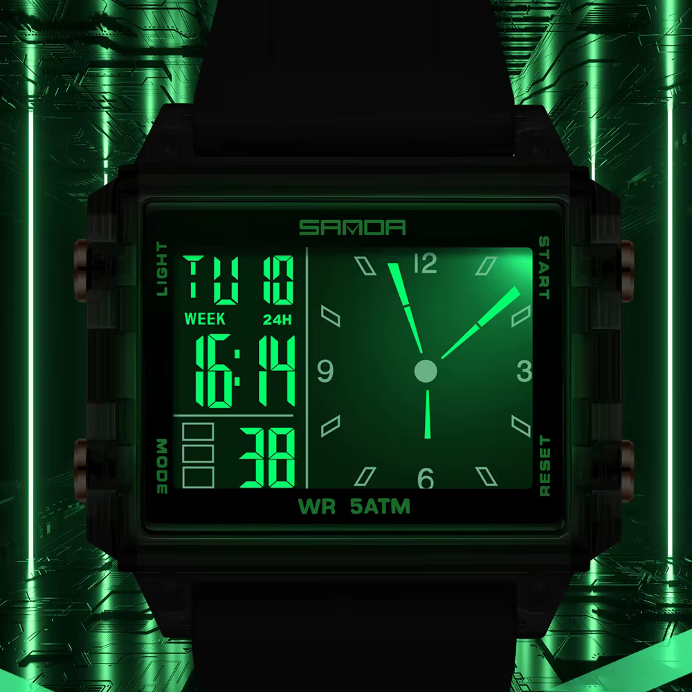 SANDA mode montre analogique électronique pour hommes femmes étanche cadran carré compte à rebours minuterie montre-bracelet numérique homme heure mondiale