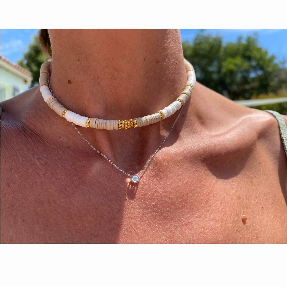 Heishi-Collier en argile douce colorée rétro pour femme, pierre précieuse simple, collier Boho, destroy ity