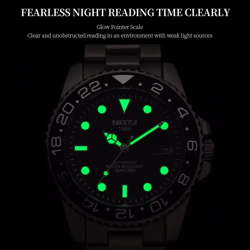 NIBOSI Top marque hommes montres de haute qualité de luxe GMT montre à Quartz Date automatique étanche