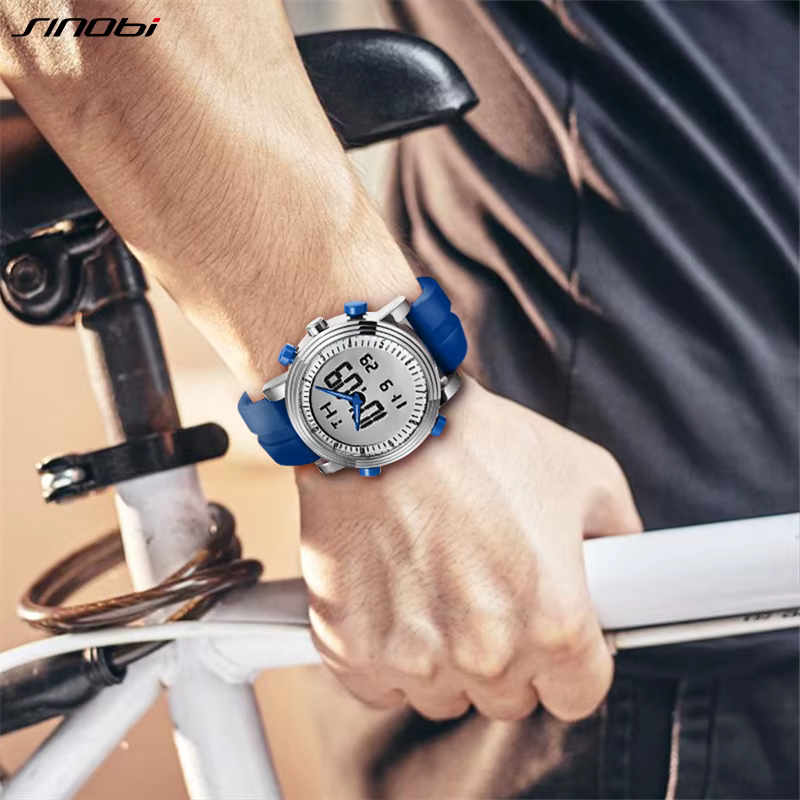 Nouveau SINOBI marque sport chronographe hommes montres numérique Quartz double mouvement étanche plongée bracelet