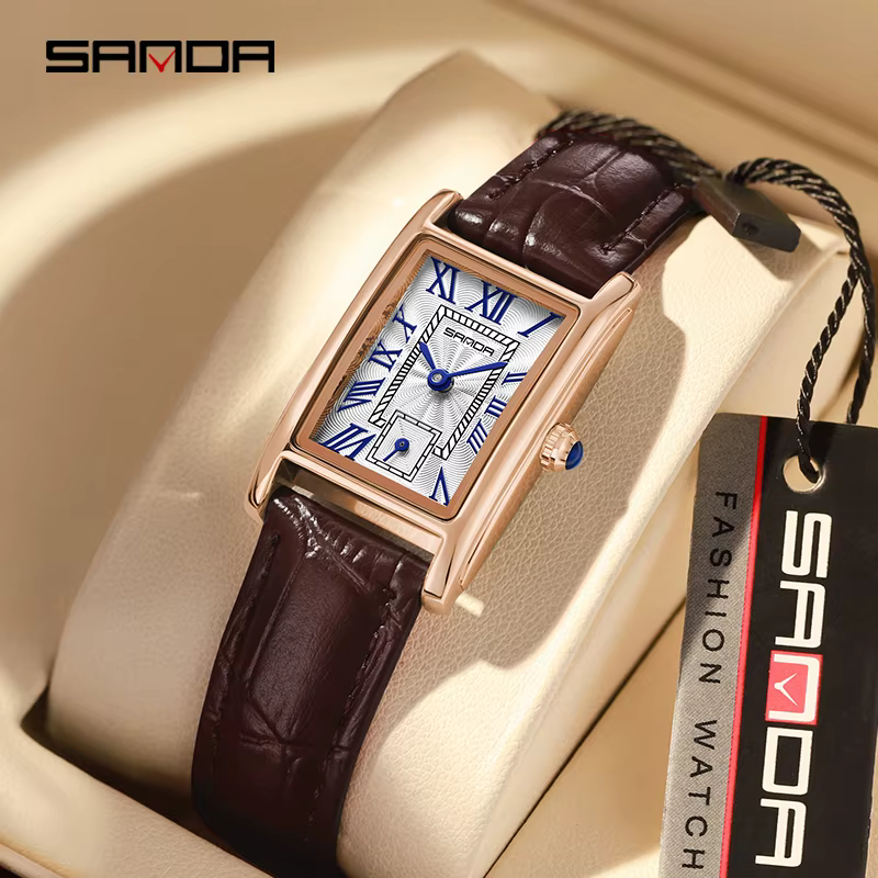SANDA 1116 nouvelle femme montre Bracelet de luxe mode affaires en cuir acier Quartz montres pour femmes cadeau Relogio Mujeres