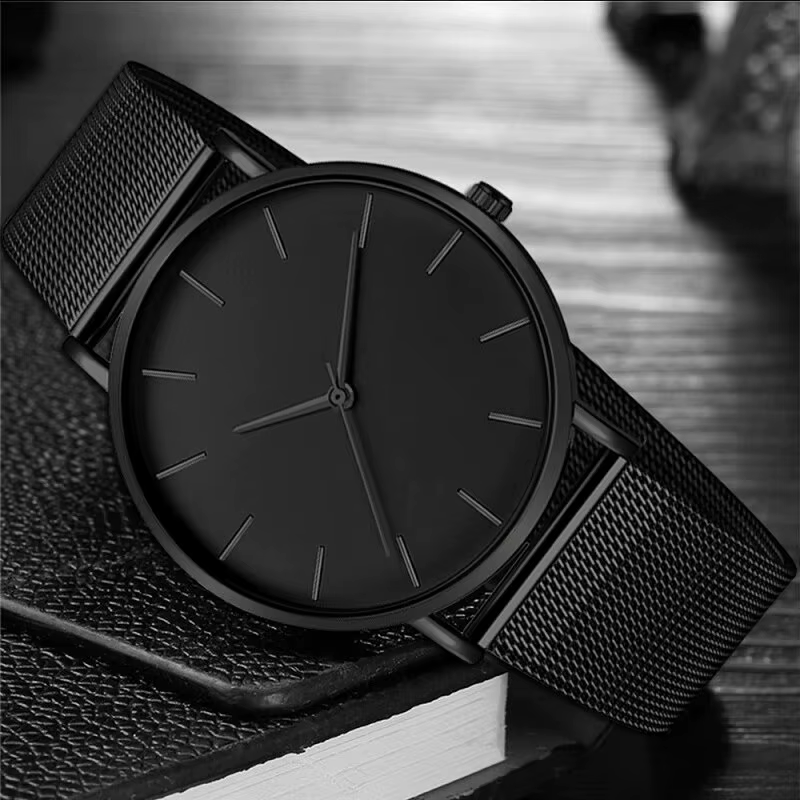 Montre à quartz ultra fine en acier inoxydable pour hommes, montre d'affaires simple, ceinture en maille, mode minimaliste, loisirs, 2023
