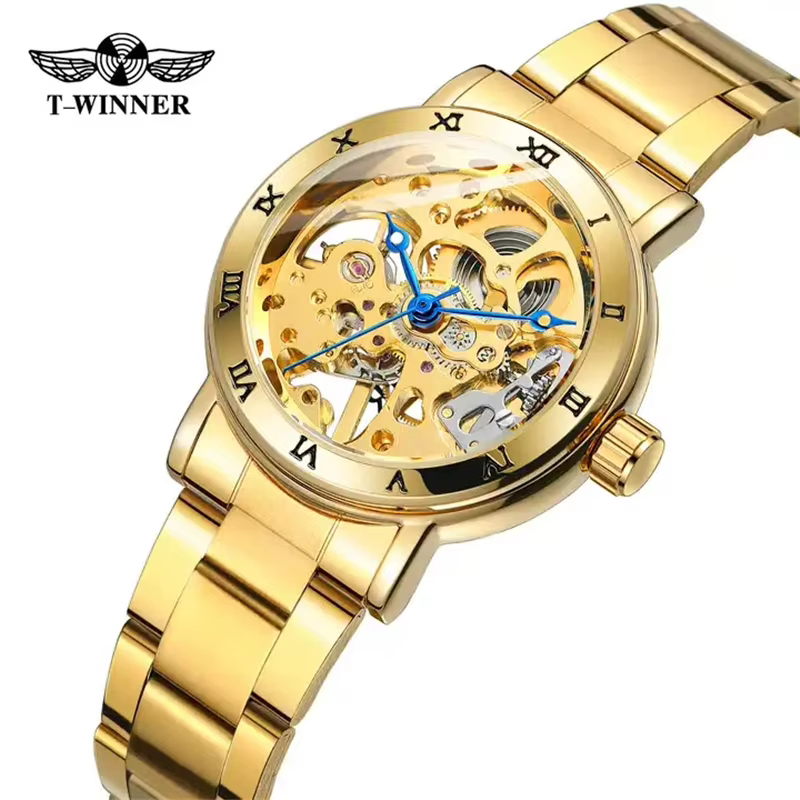 Winner 208 montre mécanique pour femme en or Rose montre-bracelet à vent manuel