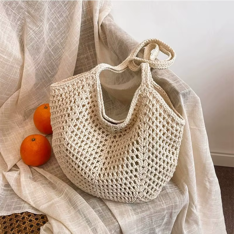 Sacs de plage pour femmes - Sac fourre-tout de plage pour femme, sac fourre-tout d'été en paille ajourée pour le marché des vacances