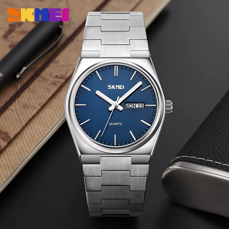 SKMEI 9288 montre à Quartz pour hommes antichoc en acier inoxydable semaine Date Sport étanche montres