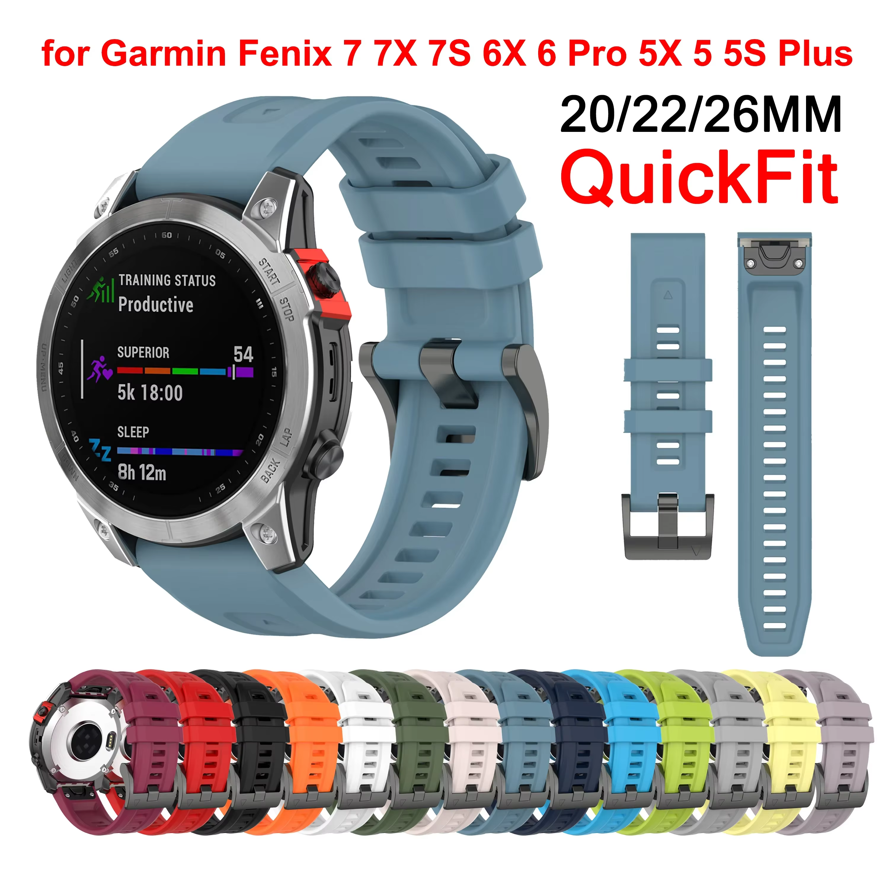 Bracelet en Silicone pour Garmin fenix 7X 7 7S 6 6X Pro