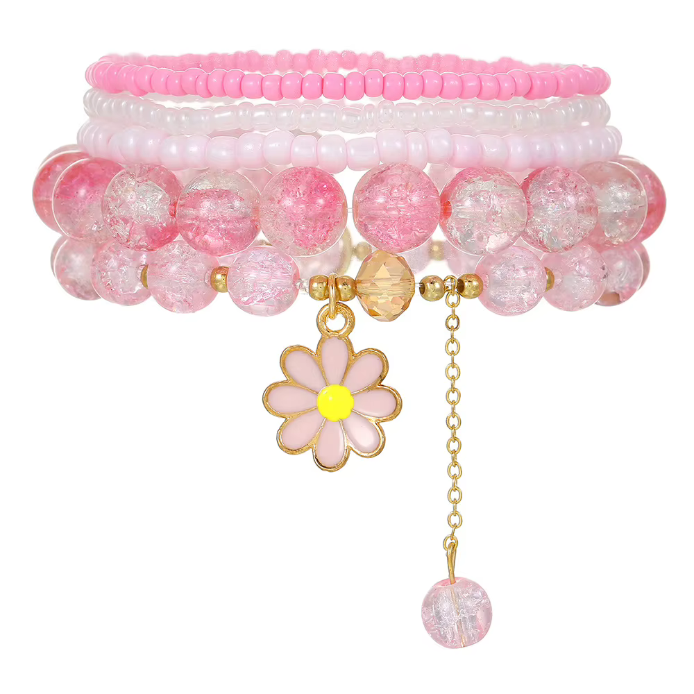 Ensemble de bracelets perlés marguerites violettes mignonnes pour femmes, style bohème, avec perles craquelées en cristal, extensibles et empilables, bijoux d'amitié, cadeau