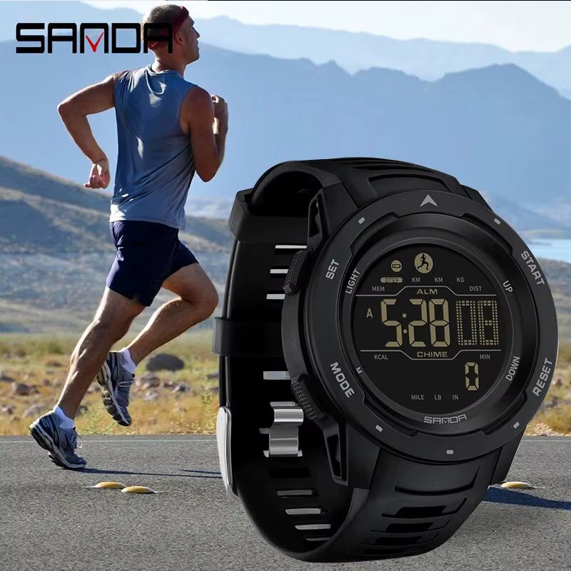 SANDA marque hommes montres sport podomètre Calories 50 M LED étanche montre numérique montre-bracelet militaire Relogio Masculino 2145