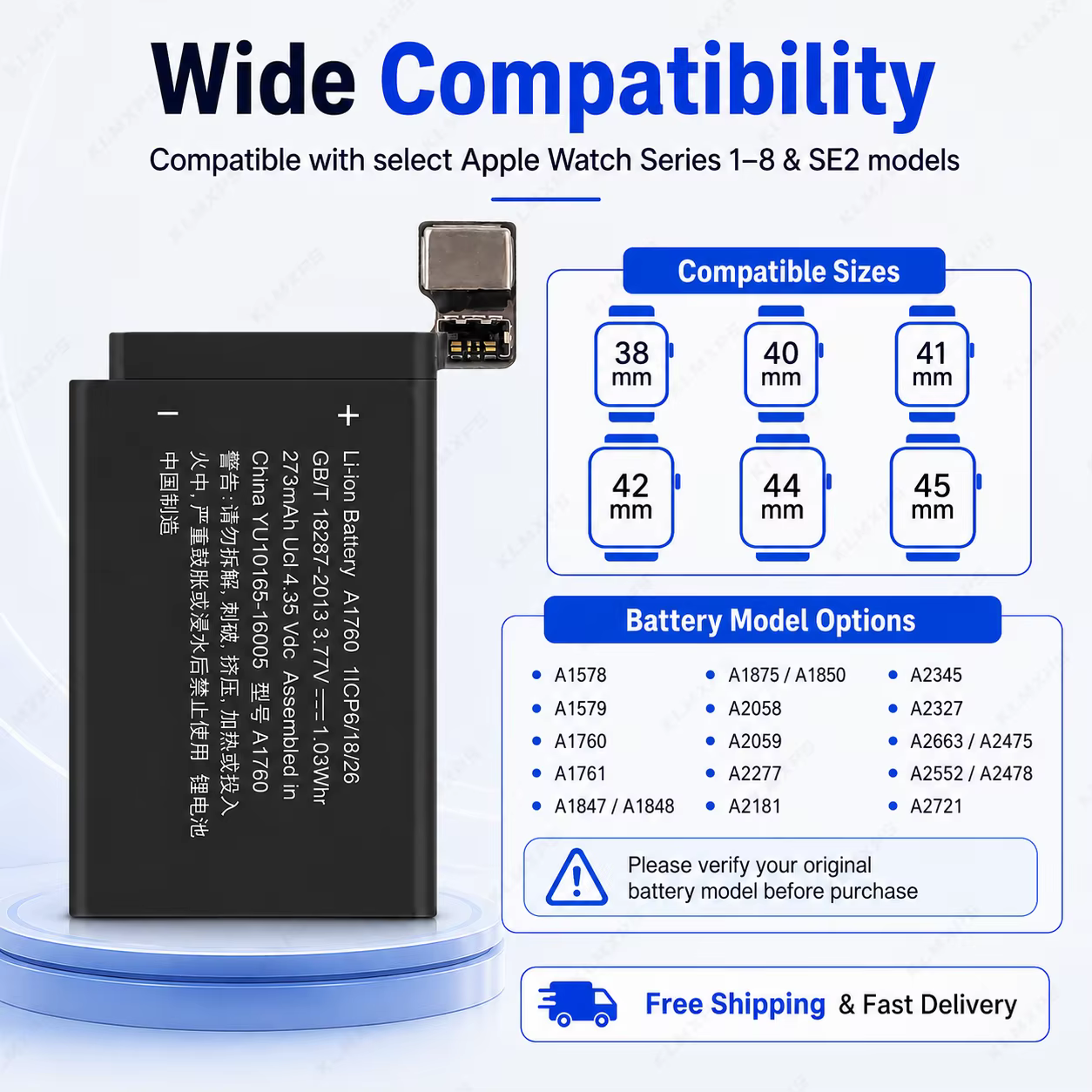 Batterie de remplacement pour Apple Watch Series 1/2/3/4/5 SE2 38/40/42/44/45MM iWatch