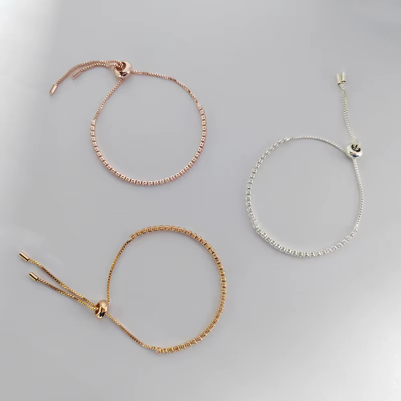 Bracelets de Tennis de luxe en zircone cubique pour femmes, Simple, carré, couleur or Rose, bijoux coréens pour filles
