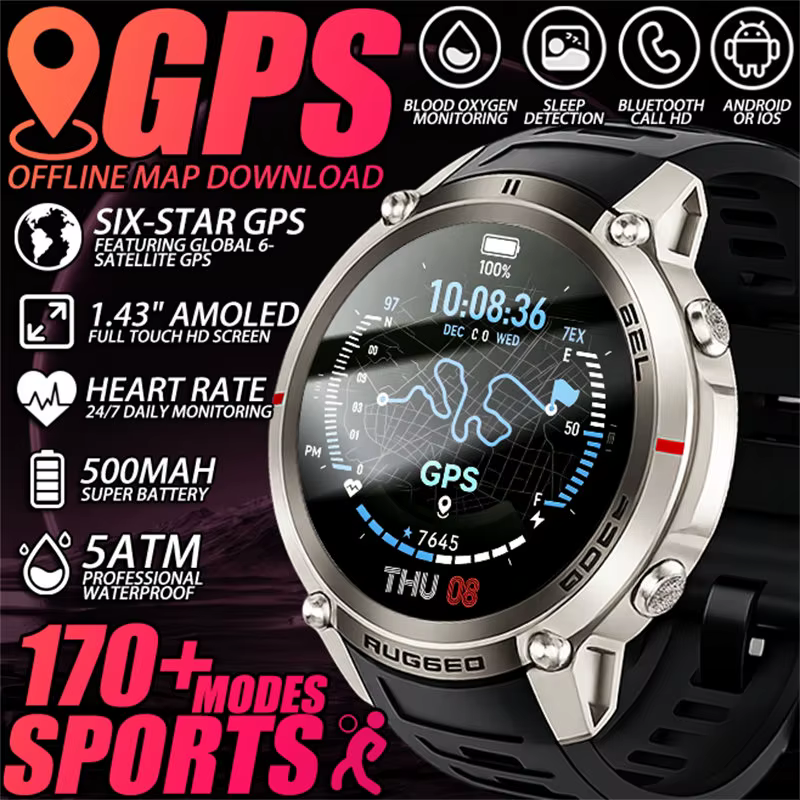 Nouvelle Montre Connectée Tactique GPS 2026 avec Plus de 170 Modes Sportifs