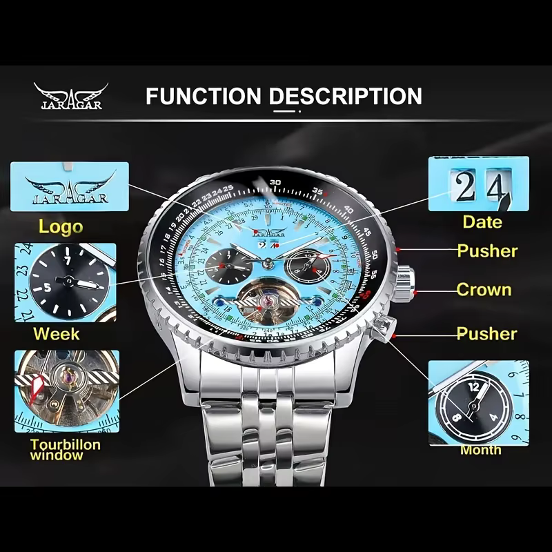 Montre pour homme haut de gamme, élégante et tendance, avec grand cadran, date, multifonction, montre de sport militaire, montre mécanique automatique, montre-bracelet de luxe légère, design squelette