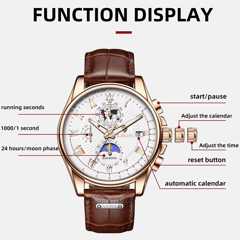 Montre de luxe en cuir pour homme