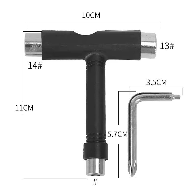 Outils de patin multi-fonction Portable Skateboard T forme accessoire avec clé Allen clé à tête Phillips tournevis outils pièces
