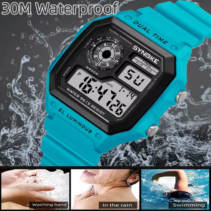 Synoke montre de Sport pour hommes antichoc mode 30M étanche natation montre-bracelet numérique coloré lumière LED mâle réveil