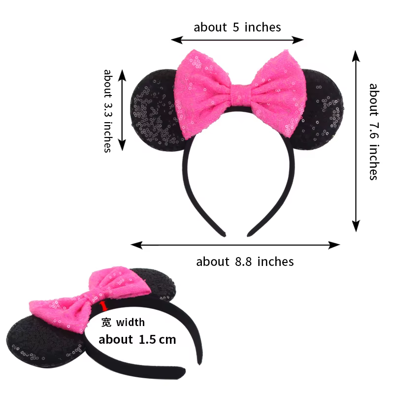 1pc Bandeau classique à sequins Mickey Minnie 3,5 " avec oreilles de souris, accessoire de cheveux tendance à pois pour femme, idéal pour les fêtes et les parcs à thème