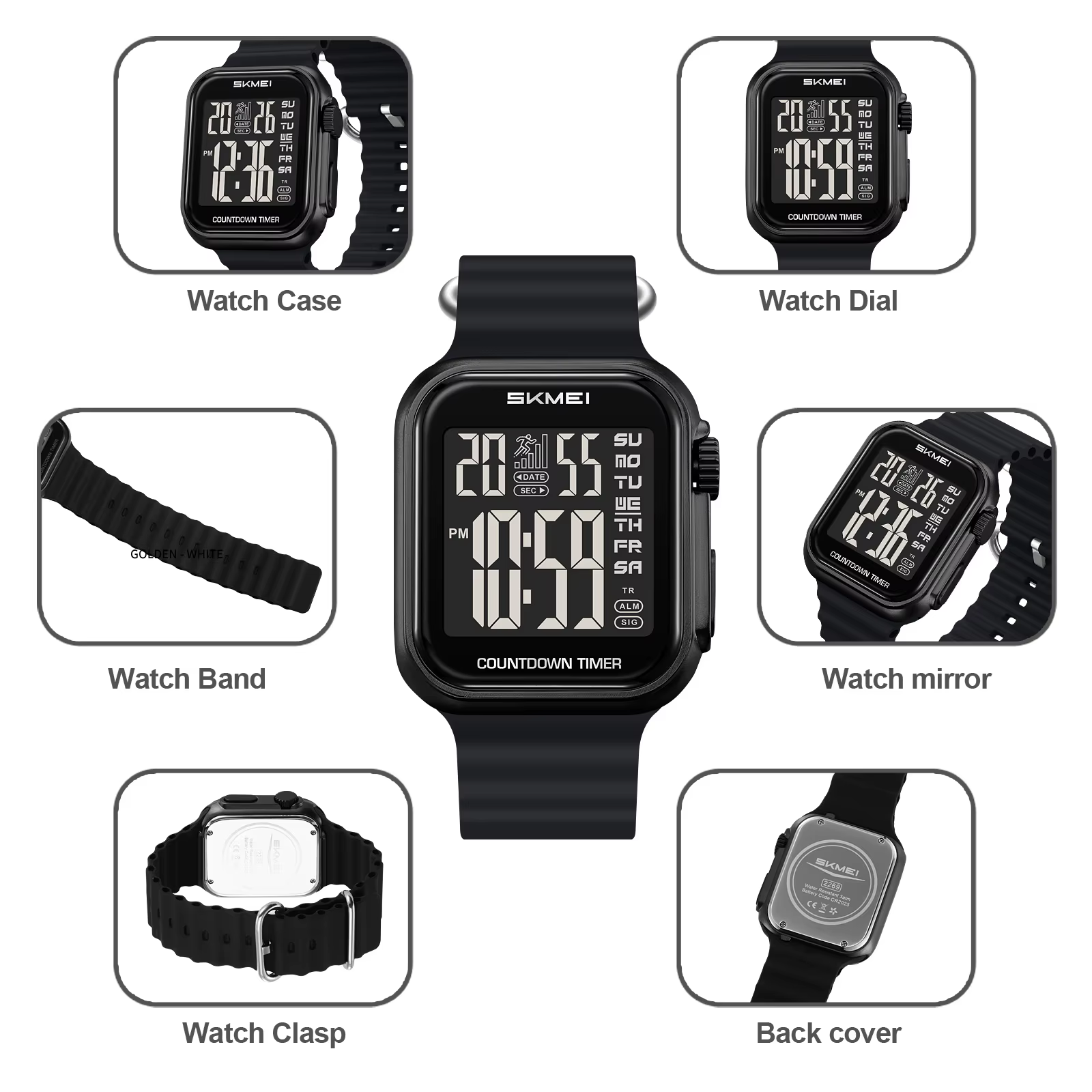 Montre électronique carrée étanche pour homme