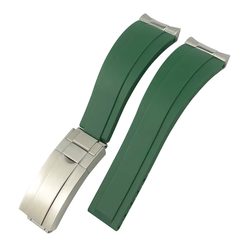 Bracelet de montre en caoutchouc métallique incurvé