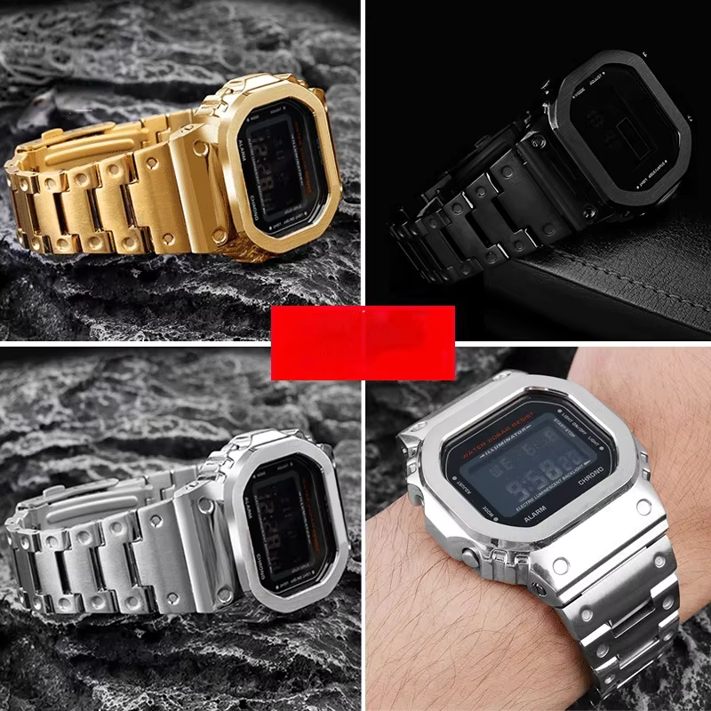 Localité noir Pour mol G-SHOCK DW5600 GW-B5600 GWM5610 Acier inoxydable métal Lunette boîtier + bracelet