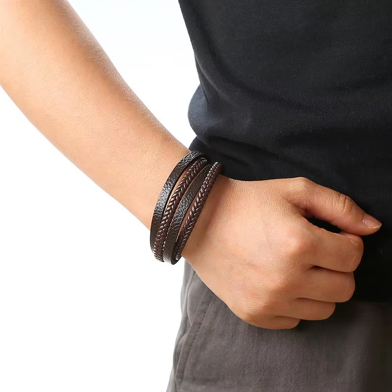 Nouveau Bracelet en cuir tressé pour hommes