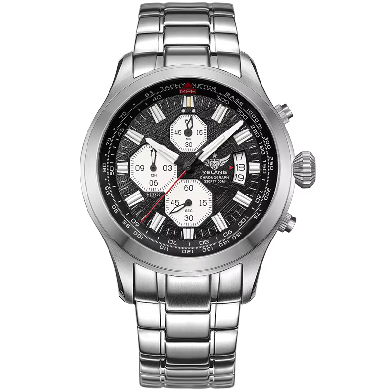 Montre à quartz pour homme Yelang V1029S, 42 mm, mouvement japonais OS10, acier inoxydable luminescent, étanche 10 bars, montres de sport