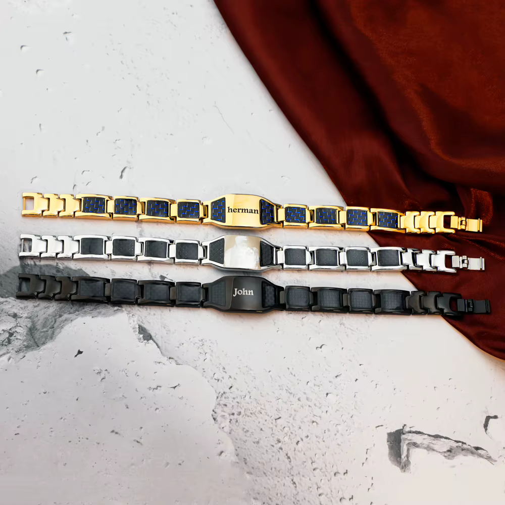 Bracelet de thérapie magnétique avec Photo personnalisée pour papa, en Fiber de carbone, cadeau de soins de santé pour lui, cadeau de fête des pères