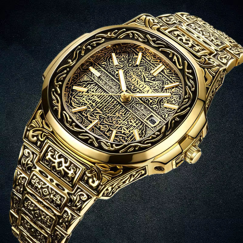 ONOLA rétro haut de gamme montre à Quartz hommes montre-bracelet étanche mode décontracté doré classique calendrier