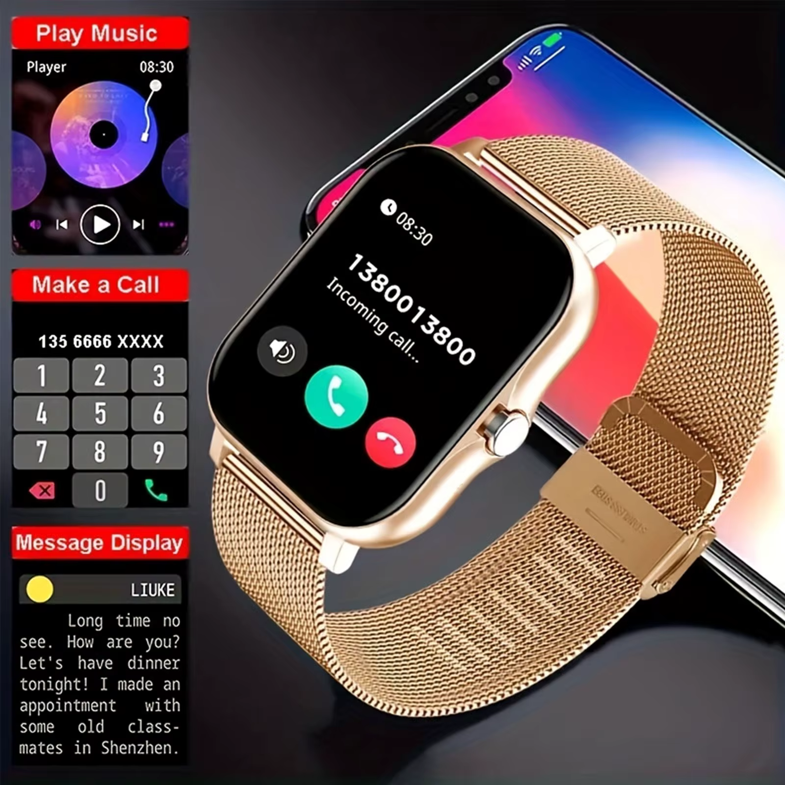 Montre intelligente, appel/cadran sans fil