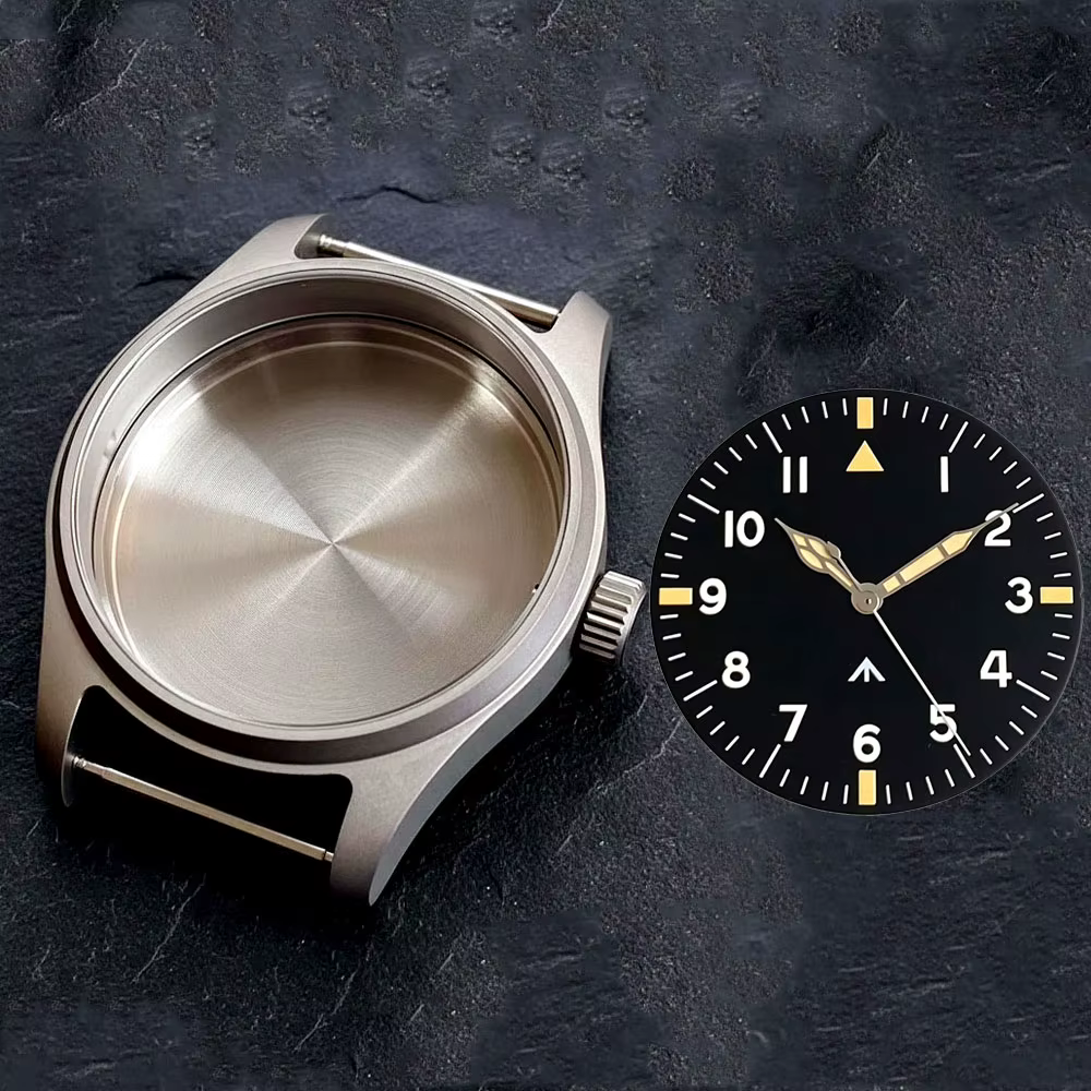 Boîtier de montre anti-allergie en titane de 39mm + cadran noir/bleu de 33.5mm